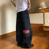 Jeans Clássico Retro Y2K Solto com Letras da Moda deste Ano Calças de Perna Larga Estilo Punk Casual High Street para Homens