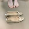 Zapatos Mary Jane Cuadrados de Seda y Satén Franceses con Lazo 2025 Nuevos Zapatos de Salón Plisados de Satén