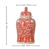 Jarrón de Porcelana Azul y Blanco de Jingdezhen Jarrón Cerámico Arreglo Floral Pintado a Mano Decoración de Escritorio para Sala de Estar Hogar Tarro de Almacenamiento Estilo Antiguo con Tapa