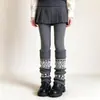 En Stock Calentadores de Piernas con Patrón Fair Isle para Mujer Otoño Invierno Tubo Alto Calcetines de Punto Espesos Cálidos con Forro Calcetines JK