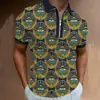 Camisa Polo de Verano de Estilo Nuevo Europeo y Americano Transfronteriza con Cremallera y Estampado 3D, Cuello de Solapa Casual, Manga Corta, Jersey, Ropa Casual