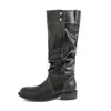 Botas altas de tacón grueso plisadas estilo retro británico para mujer, nuevas botas Melard de primavera y otoño, botas de tacón de bloque con punta redonda