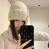 Gorro de Lana con Estrella Blanco Crudo Cálido para Mujer Invierno Circunferencia de Cabeza Grande Gorro Engrosado con Protección para Orejas Hace que la Cara se Vea Más Pequeña Gorro de Punto
