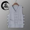 Chaleco informal de lino de verano, sudadera de algodón y lino con hebilla retro para hombre, chaqueta Magma de estilo chino, sin mangas, camisa con título antiguo