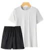Novo conjunto curto de seda gelada feminino de verão, solto, versátil, fino, esportivo, casual, secagem rápida, respirável, terno de shorts de manga curta