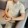 Camisa Polo de Verano 2026 Estilo Old Money para Hombre, Lyocell Lino, Amigable con la Piel, Transpirable, Rayas, Manga Corta Color de Contraste