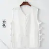 Chaleco Sudadera Casual de Lino Delgado Transpirable para Hombre Estilo Chino Hebilla Retro Mangas Caídas Titular Antiguo