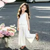 Precioso Conjunto de Verano para Niñas 2026 Nuevo Estilo Chaleco Blanco sin Mangas y Pantalones de Pierna Ancha Conjunto de Dos Piezas, Estilo Ligero de Vacaciones
