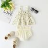 Traje de falda de verano para bebé Ropa para bebé niña 0-2 años Falda de resbalón de tela con flores para bebé Conjunto de dos piezas