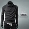 Camiseta Base de Manga Larga de Cuello Alto Fina para Hombre, Color Sólido de Otoño, Elegante Versátil Ajustada Moderna Simple Camiseta de Cuello Alto