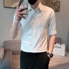 Camisa de Perforación Caliente de Alta Gama para Hombre 2024 Nueva Llegada Manga Siete Puntos Camisa Ajustada Verano Negro Camisa de Hombre Estilista