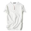 Camiseta de manga corta de algodón y lino para hombre, estilo chino, verano 2022, de tres botones, color liso, talla grande, para jóvenes