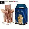 Cubiertos de Acero Inoxidable Transfronterizo de Amazon Cuchillo y Tenedor 1010 Cuchillo, Tenedor y Cuchara de Estilo Occidental Juego de 24 Piezas Cuchillo y Tenedor para Carne Caja de Regalo