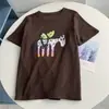 Camisa Básica Quente e Estilosa com Estampa de Desenho, Manga Curta, Forrada com Fleece, Grossa, Estilo Coreano, Gola Redonda, Fashionável, Novo Modelo para Mulheres