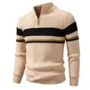 2026 Nuevo Suéter Pulóver de Punto Casual de Bloques de Color de Moda para Hombre con Cuello Alto y Media Cremallera para Comercio Exterior