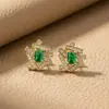 Collar Geométrico Personalizado y de Moda con Incrustaciones de Cobre y Circonio Esmeralda para Mujer, Lujo Ligero, Versátil, Elegante, Sencillo, Set de Pendientes que No se Desvanecen