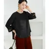 Bordado de Brocado de Alta Gama 100% Seda de Morera Jacquard Floral Manga Tres Cuartos Seda Top Elegante para Mujer con Cuello Redondo y Chaleco