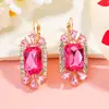 Brincos Geométricos Europeus e Americanos Transfronteiriços para o Dia dos Namorados, Encrustados com Diamantes, Série Rosa da Moda, Brincos de Luxo Leve, Acessórios Exagerados para Festas de Feriado
