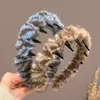 Diadema de Peluche con Estampado de Leopardo para Otoño e Invierno para Mujeres con Dientes para Lavado Facial y Presionar el Cabello Diadema con Parte Superior Alta de Calavera Pinza Antideslizante para el Cabello