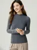 Suéter de punto de espiga de primera línea con cuello medio 100% cachemir puro para mujer, otoño e invierno, manga larga, prenda interior, corte ajustado, bodycon, capa base