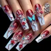 Unhas de Ballet Longas Castanho-Avermelhadas Moda Europeia e Americana Unhas Postiças Mais Vendidas Atacado Estilo Ins Unhas Usáveis Removíveis