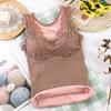Outono e Inverno novo colete térmico de renda feminino com bojo forrado com lã espessado roupa íntima feminina slim para usar por baixo blusa interna