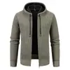 2026 Nuevo Cárdigan de Punto con Cremallera y Capucha de Terciopelo para Hombre, Grueso de Hilo, Suéter Cálido, Chaqueta Casual de Otoño e Invierno