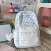 Mochila xadrez azul e branco doce estilo coreano, vibe fofa e doce, adequada para meninas doces e estudantes, perfeita para viagens de férias