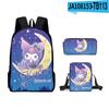 Periférico Impreso en 3D Sanrio Kuromi Kuromi Dibujos Animados Mochila Escolar Bolso de Hombro Bolsa para Lápices Mochila Juego de Tres Piezas