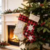 Suministros para decoración de calcetín de Navidad, aplique de cuadros rojo y negro en imitación de arpillera, bordado, bolsa de regalo para niños, decoración navideña