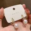 Pendientes de Perla de Conejito con Microincrustaciones de Circonita Estilo Coreano de Moda, Pendientes de Perla de Conejito Pequeño Dulce y Lindo con Aguja de Plata S925 para Mujer