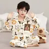 Pijama Masculino Primavera e Outono Algodão Nuvem Infantil Manga Longa Conjunto Fino Adolescente Crianças Mais Velhas Roupas de Casa Estilo Outono