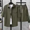 Conjunto de camisa de manga corta estilo Hong Kong para hombre, nuevo de verano, moderno y elegante, pantalones cortos finos, ropa de trabajo, traje casual de dos piezas