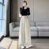 Pantalones rectos estilo traje color café, nuevos de otoño de cintura alta, fluidos, estilo old money, de pierna ancha, casual