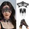 Accesorios de Halloween Set de Máscara de Encaje de Media Cara Collar Gótico Diadema Pendientes Guantes Máscara de Ojos de Mascarada