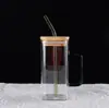 Copo de água quadrado de vidro transparente de 400ml com alça de vidro borossilicato cor da alça quadrado