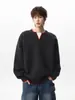 Suéter Masculino Gola V Color Block Falso Duas Peças Costurado à Mão Inverno Nova Marca Tendência Solto Grosso Camada Interna Camada Base Malha