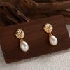 Pendientes de plata de ley S925 de cuerpo entero con perla de agua dulce natural de color tesoro, pendientes de flor de rosa con temperamento femenino, pendientes de perla