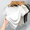 Camiseta de Manga Corta con Cuello Redondo y Canalé de Color Sólido de Alta Calidad para Mujer, Sencilla y Versátil, Corte Ajustado, Elástica, Nuevo Top de Verano