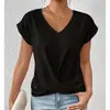 Bestseller transfronterizo de Amazon: Camiseta de color liso con cuello en V, elegante top de manga corta, ropa de mujer para primavera/verano, transfronterizo de Amazon