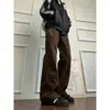 Jeans Bordados Oblicuos Color Marrón Maillard para Hombre, Pantalones Lavados Estilo Americano con Corte de Guadaña, Pantalones de Trabajo Rectos Ligeramente Acampanados