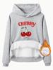 Suéter de otoño e invierno para mujer de talla europea transfronteriza con capucha y bolsillo canguro de manga larga con forro polar estampado CHERRY al por mayor