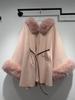 Abrigo Capa Estilo Europeo con Atmósfera Elegante, Abrigo de Punto Doble Faz para Mujer, Abrigo de Longitud Media, Moda Femenina Transfronteriza para la Alta Sociedad
