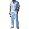 Conjunto de Camisa de Lino de Manga Corta con Solapa de Verano Europeo y Americano Transfronterizo Pantalones Casuales Sueltos para Hombre Conjunto de Dos Piezas Ropa para Hombre al por Mayor