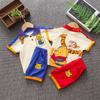 Traje de ropa para niños y niñas, traje de dos piezas con solapa de oso de dibujos animados de tigre saltando, pantalones cortos de manga corta a juego de colores para bebés