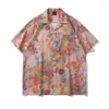Camisa Retro Floral de Gama Alta con Cuello Cubano de Manga Corta para Hombre Verano Moderna Versátil Holgada Casual