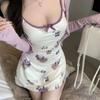 Camisón de Algodón con Estampado de Gato Lindo para Niña con Almohadilla en el Pecho Adelgazante Pura Pasión Chica Caliente Pijama Sexy 2109