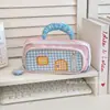 Estojo bloco de cores inspirado em dopamina, bolsa de papelaria fofa estilo sacola, estojo casa pequena, estojo moderno e único para meninas, grande capacidade