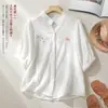 Camisa artística de gasa de doble capa, estilo nuevo verano 2026, para madres, cárdigan, manga corta, corte holgado, top de manga media, estilo chino, para mujeres petite
