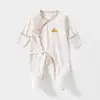 Macacão Bebê Classe a de Algodão Puro com Amarração, Macacão para Recém-Nascido com Coberturas para Mãos e Pés, Costura Fluorescente Roupa Íntima para Recém-Nascido